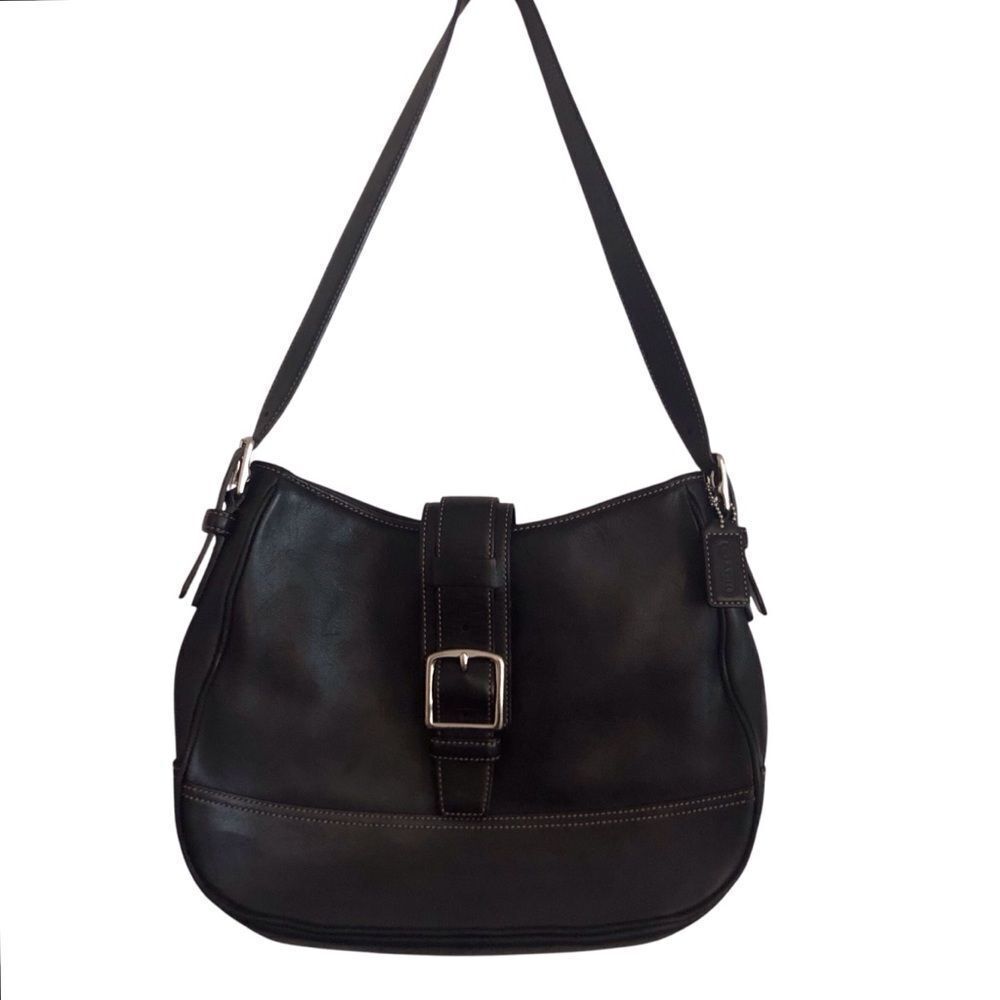 Vintage Coach Hampton Soho Black Leather Shoulder Bag #7583